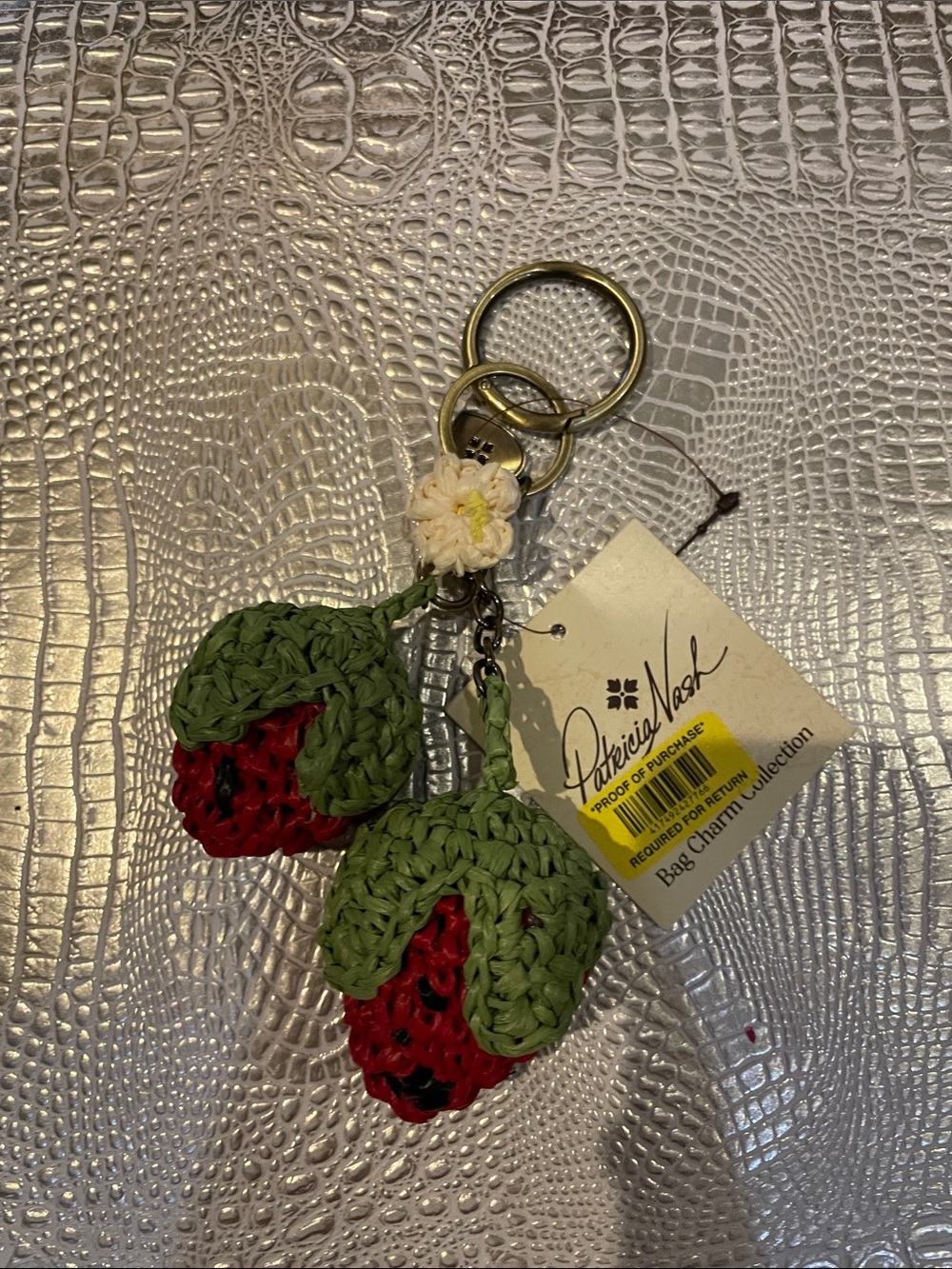 Patricia Nash Crochet Strawberry Key & Bag Charm in Red and Green NEW